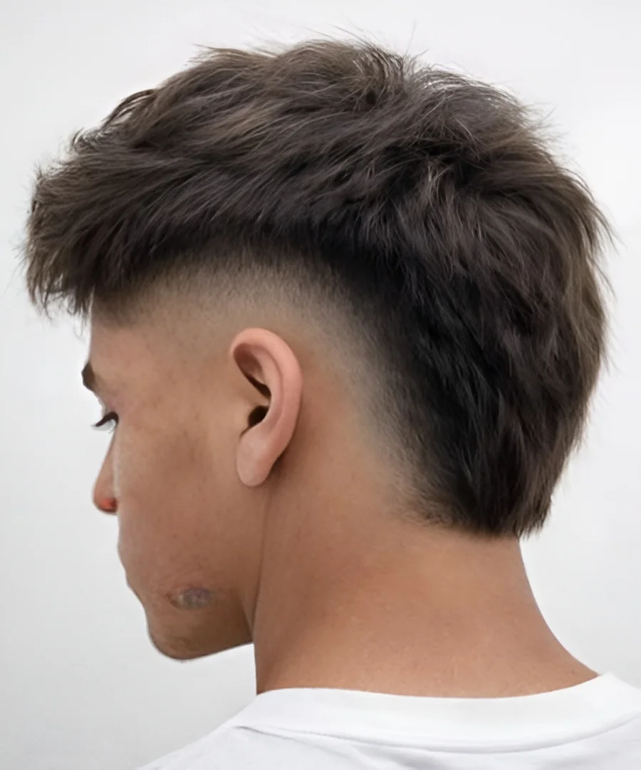 Mid drop fade mullet, back length visible