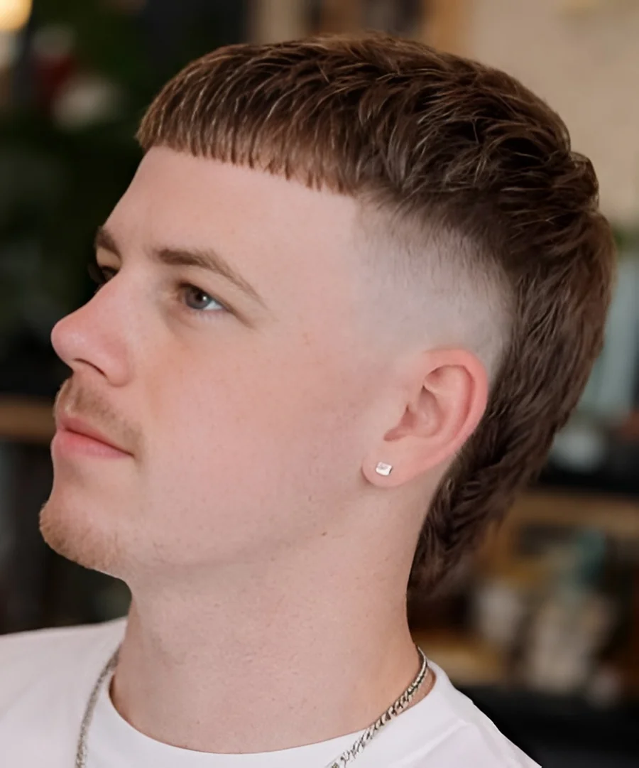 Mid drop fade mullet, side profile