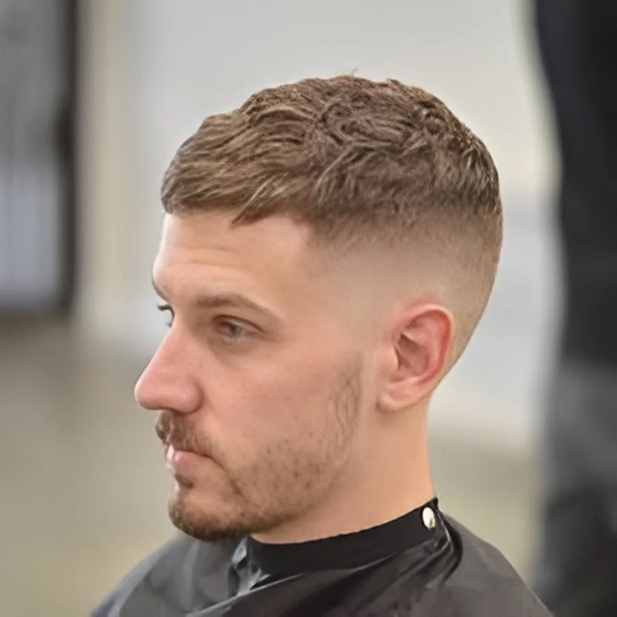 Mid drop fade wavy hair, front view