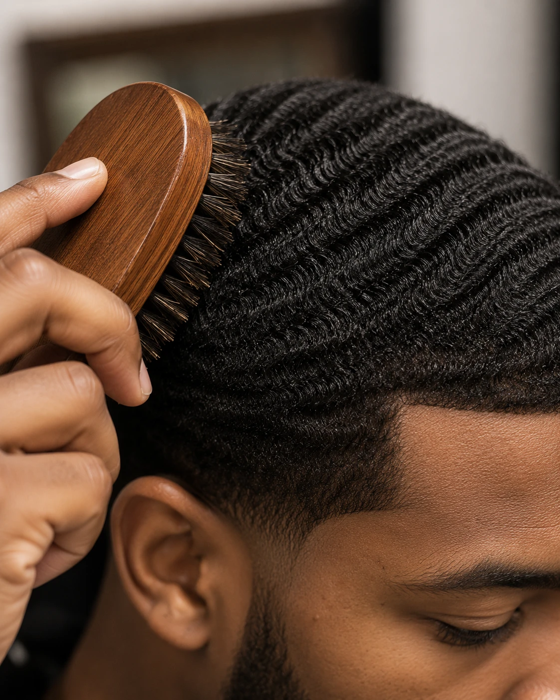 Brushing technique for maintaining 360 waves under a mid drop fade
