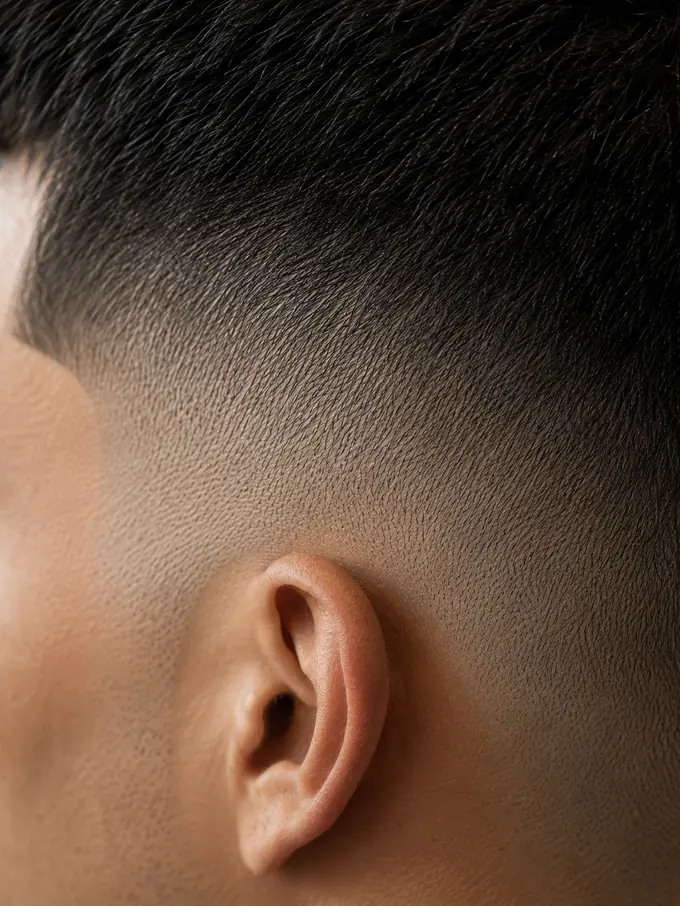 Close-up of a cleanly blended mid drop fade with no visible guard lines