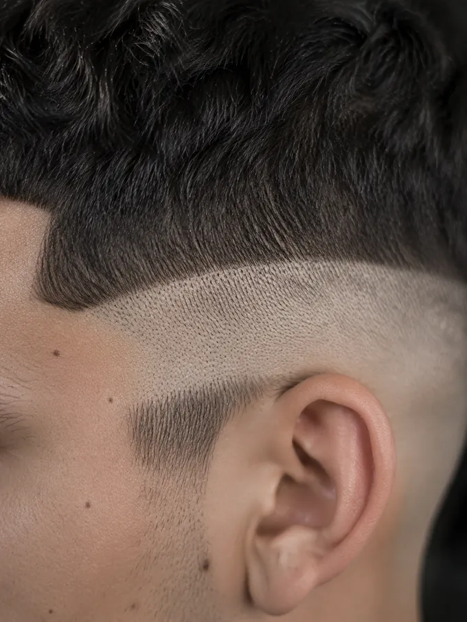 Badly blended home fade showing a hard visible line between clipper guard lengths