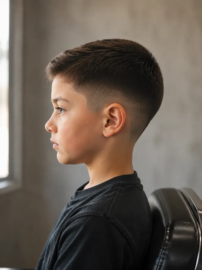 Low maintenance mid drop fade for kids at guard length with no styling needed
