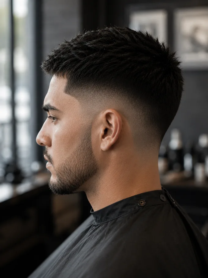 Mid drop fade maintenance — freshly cut fade showing a sharp drop line