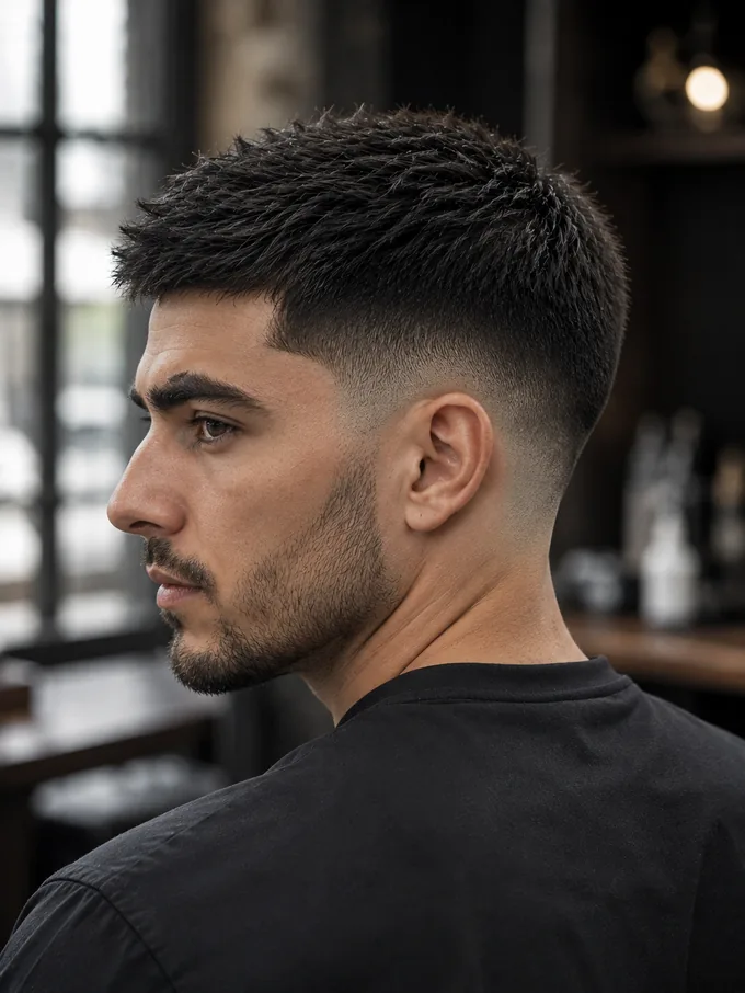 Mid drop fade styled with matte clay, showing separated strands and no shine
