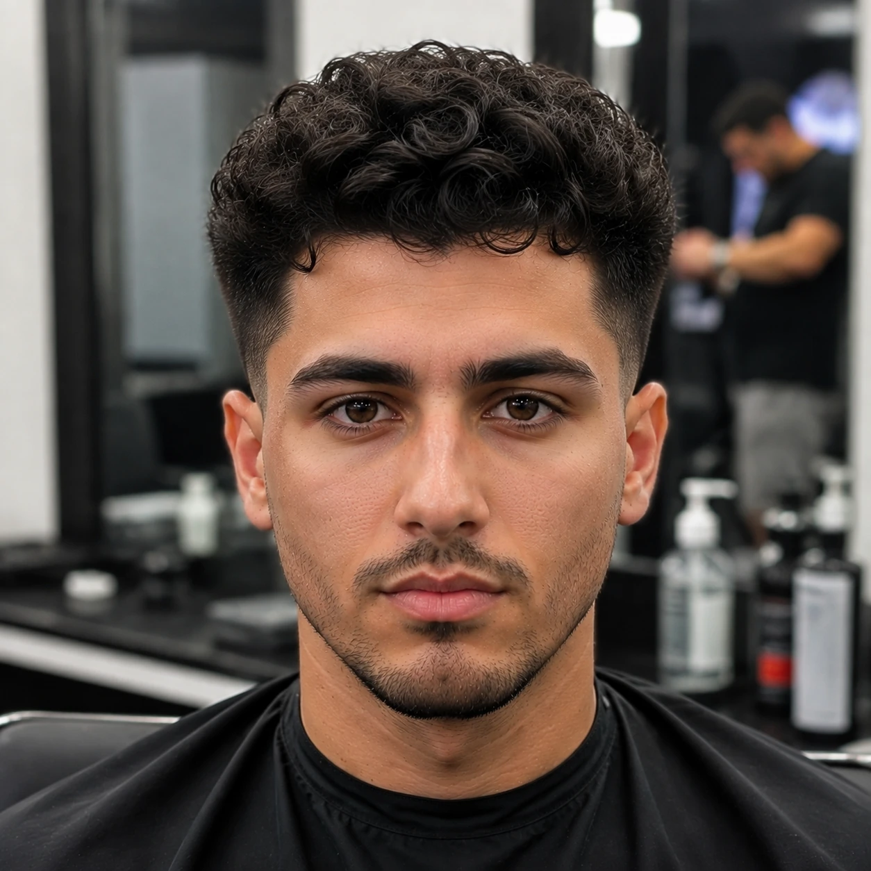 Mid drop fade with curly hair on top