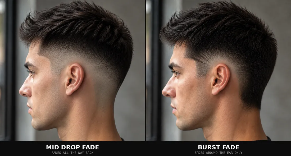 Mid drop fade vs burst fade side by side comparison on the same model