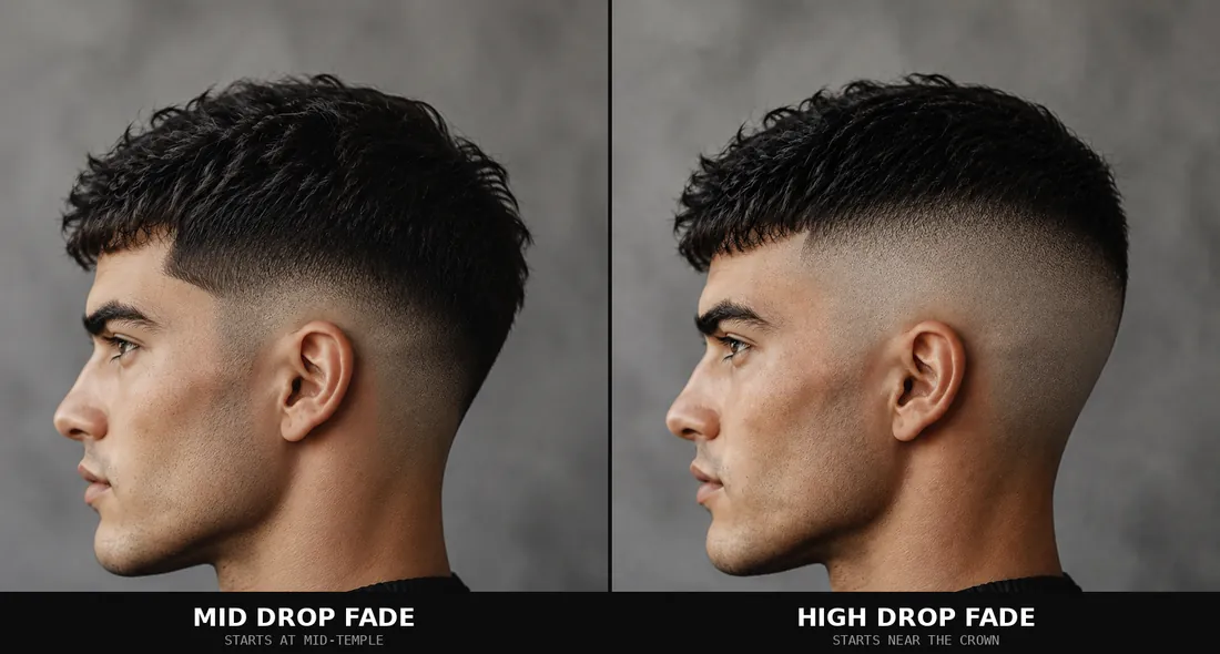 Mid drop fade vs high drop fade side by side comparison on the same model