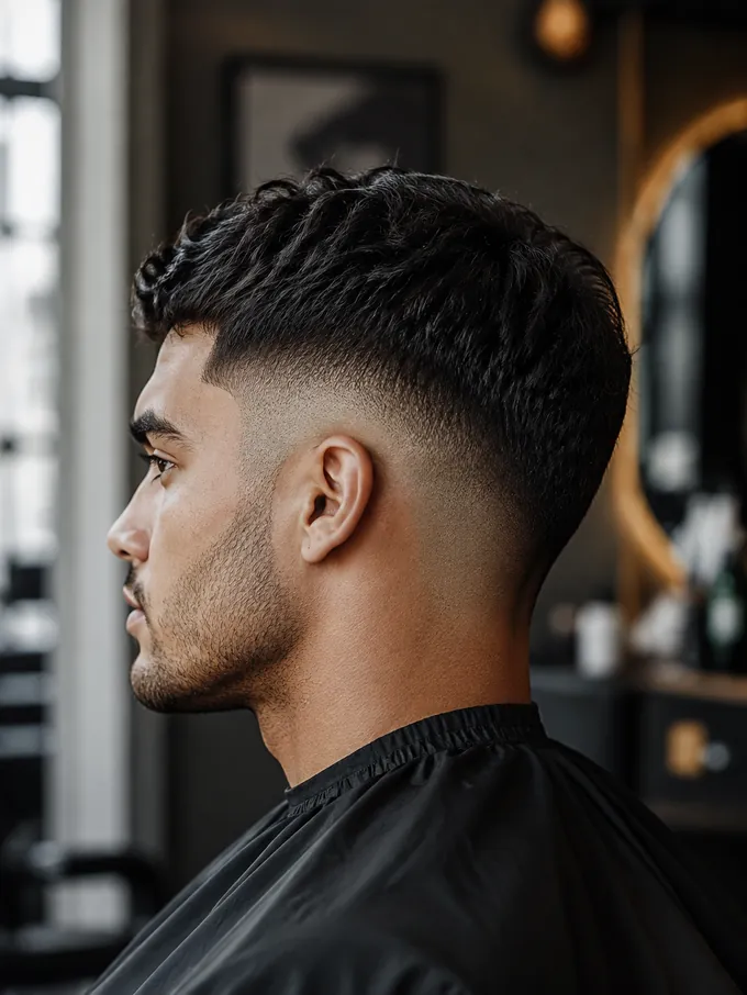 Mid drop fade vs high drop fade, side profile showing fade height