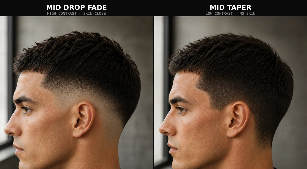 Mid drop fade vs mid taper fade side by side comparison on the same model
