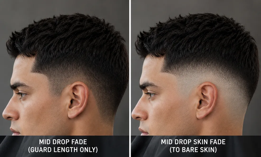 Mid drop fade vs skin fade side by side comparison on the same model