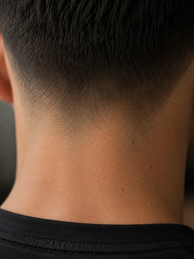 Soft tapered neckline blending into the skin with no hard line