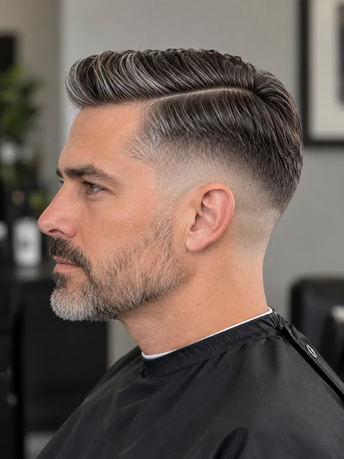 mid drop fade comb over hard part