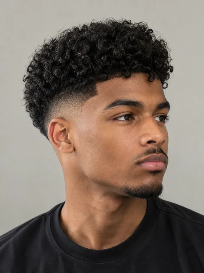 mid drop fade curly hair
