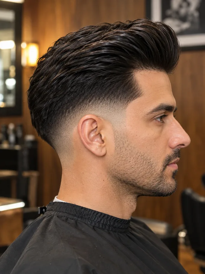mid drop fade pompadour